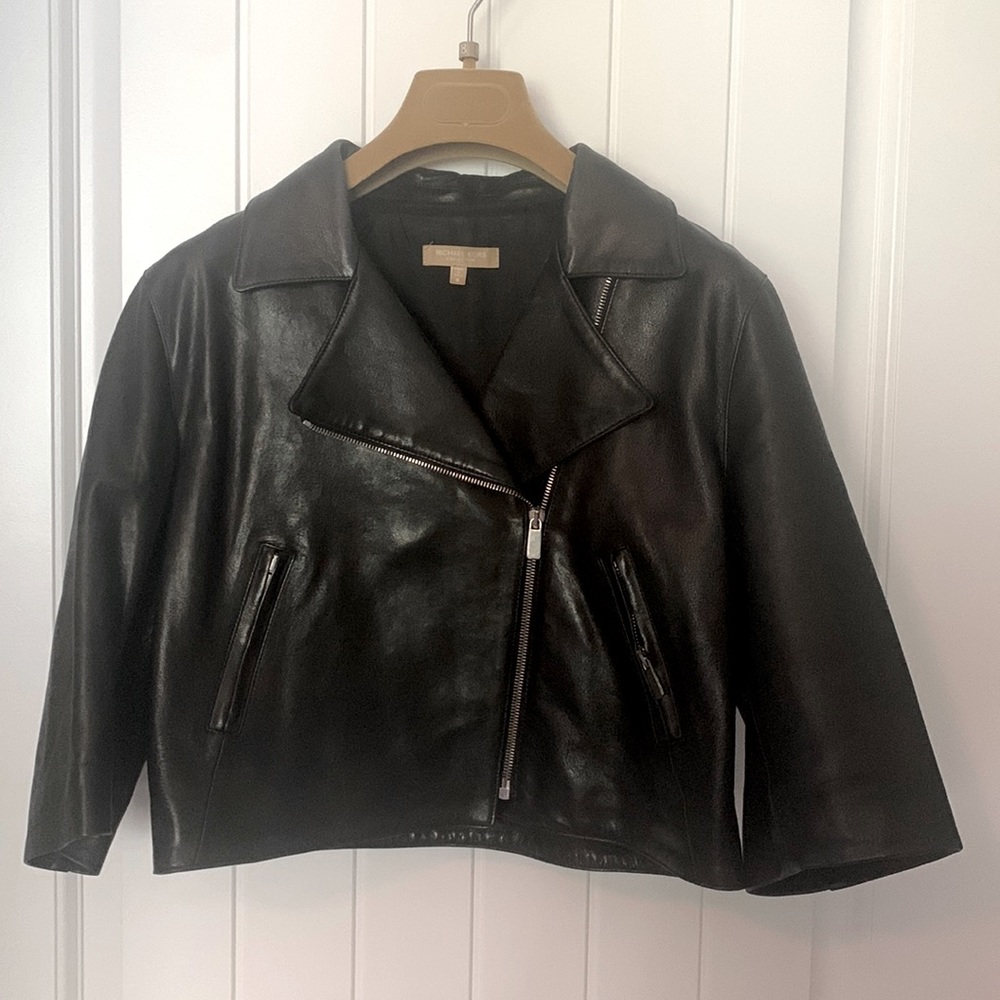 Michael Kors Lambskin Cropped Motorcycle Jacket
